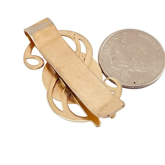 Vintage Gold Tone Tie Clip With Brown Leather Accent - Picture 3 of 5